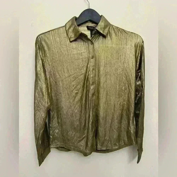 Rachel Zoe Metallic Gold Button Down Shirt Long Sleeve Women's Size S NWT - Picture 1 of 6